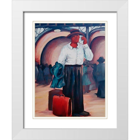 Man on a Train White Modern Wood Framed Art Print with Double Matting by McGee, Janie