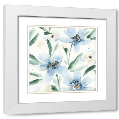 Blue Daisy I White Modern Wood Framed Art Print with Double Matting by Vess, June Erica