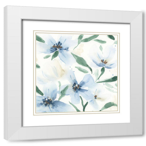 Blue Daisy II White Modern Wood Framed Art Print with Double Matting by Vess, June Erica
