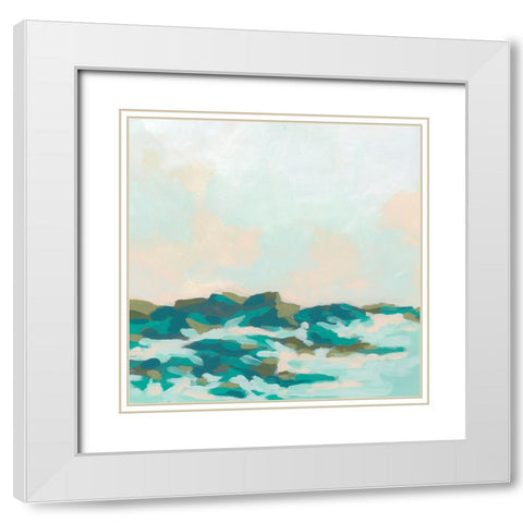 Teal Foothills I White Modern Wood Framed Art Print with Double Matting by Vess, June Erica
