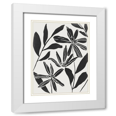Black Flower Blooming I White Modern Wood Framed Art Print with Double Matting by Wang, Melissa