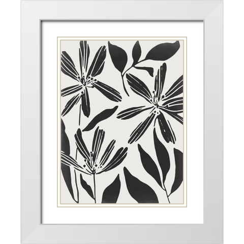 Black Flower Blooming II White Modern Wood Framed Art Print with Double Matting by Wang, Melissa