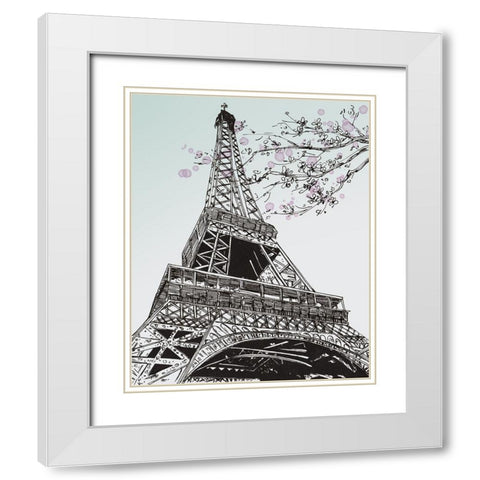 Spring in Paris I White Modern Wood Framed Art Print with Double Matting by Wang, Melissa