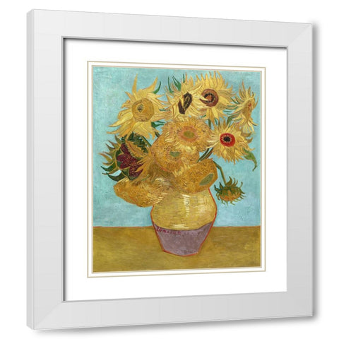 Van Gogh Sunflowers I White Modern Wood Framed Art Print with Double Matting by Van Gogh, Vincent