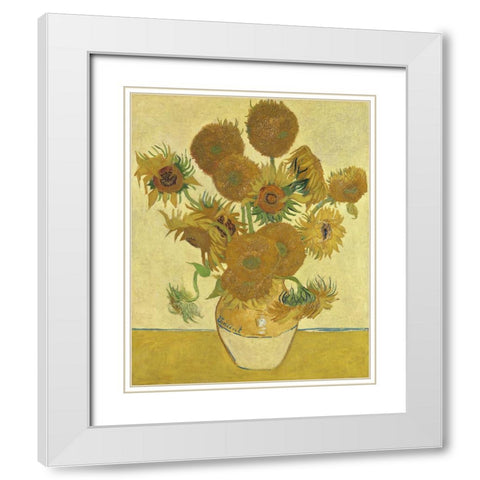 Van Gogh Sunflowers II White Modern Wood Framed Art Print with Double Matting by Van Gogh, Vincent
