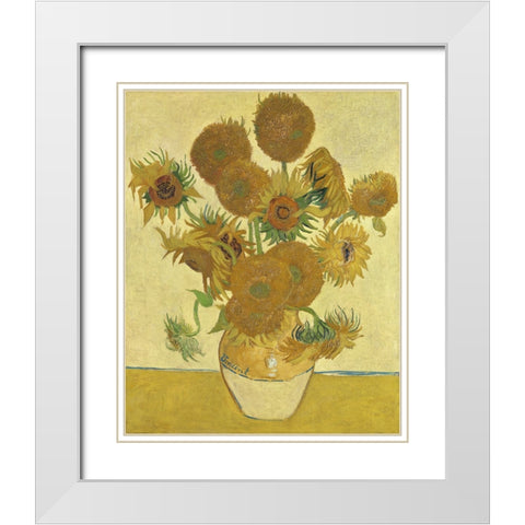 Van Gogh Sunflowers II White Modern Wood Framed Art Print with Double Matting by Van Gogh, Vincent