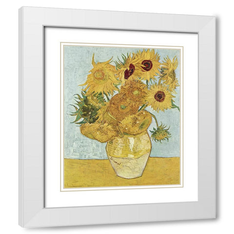Van Gogh Sunflowers III White Modern Wood Framed Art Print with Double Matting by Van Gogh, Vincent