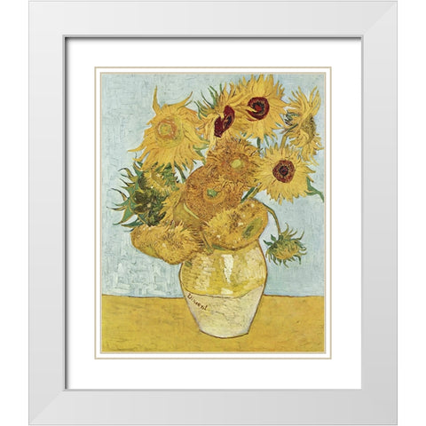 Van Gogh Sunflowers III White Modern Wood Framed Art Print with Double Matting by Van Gogh, Vincent