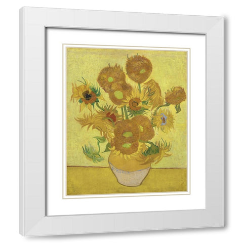 Van Gogh Sunflowers IV White Modern Wood Framed Art Print with Double Matting by Van Gogh, Vincent