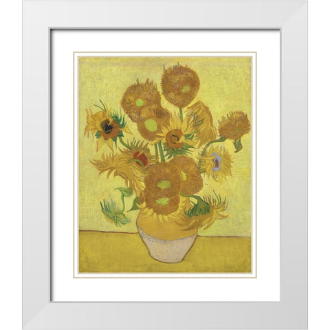 Van Gogh Sunflowers IV White Modern Wood Framed Art Print with Double Matting by Van Gogh, Vincent