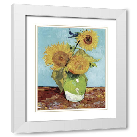 Van Gogh Sunflowers V White Modern Wood Framed Art Print with Double Matting by Van Gogh, Vincent