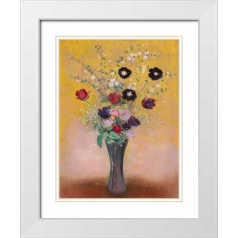 Redon Still Life II White Modern Wood Framed Art Print with Double Matting by Redon, Odilon