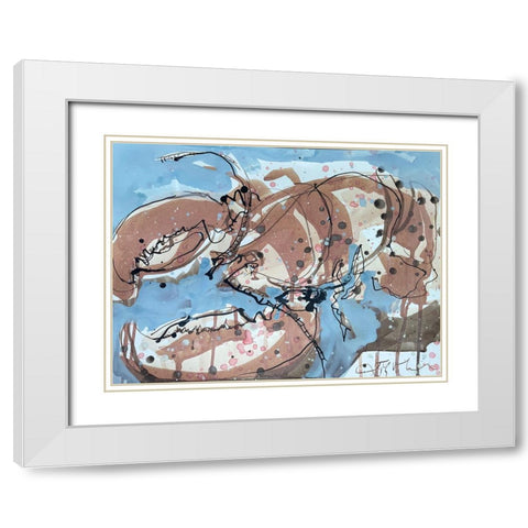 Lobster on Blue II White Modern Wood Framed Art Print with Double Matting by Ferrell, Erin McGee