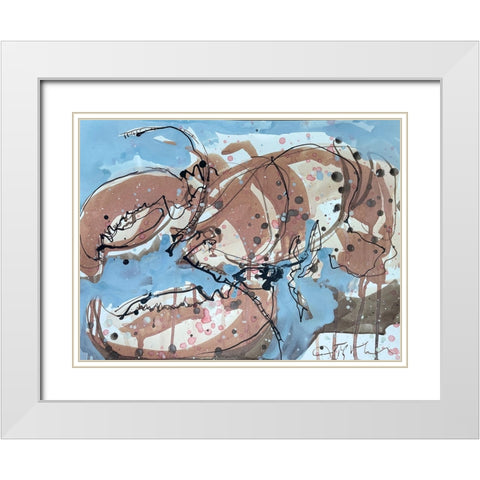 Lobster on Blue II White Modern Wood Framed Art Print with Double Matting by Ferrell, Erin McGee