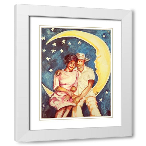 Love Over the Moon I White Modern Wood Framed Art Print with Double Matting by McGee, Janie