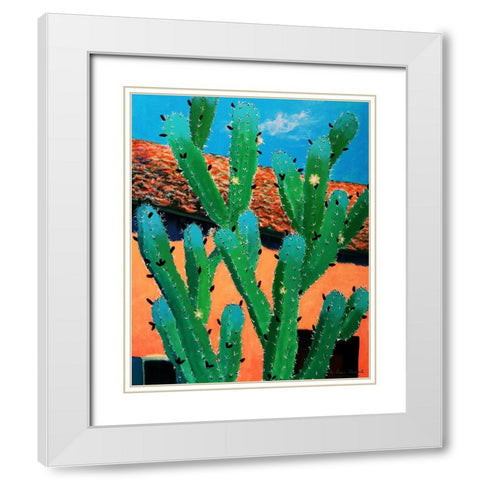 Blue Flame Cactus in Spring White Modern Wood Framed Art Print with Double Matting by Bonaparte, Diane