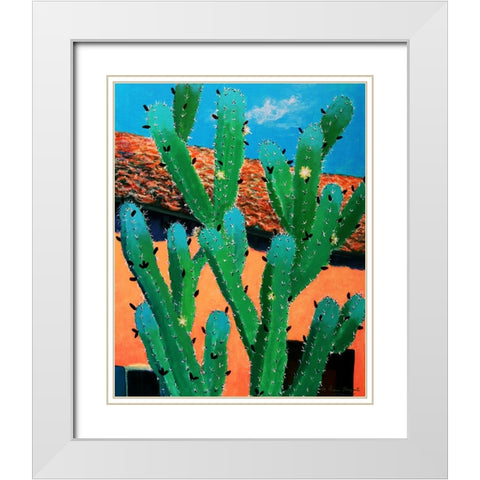 Blue Flame Cactus in Spring White Modern Wood Framed Art Print with Double Matting by Bonaparte, Diane