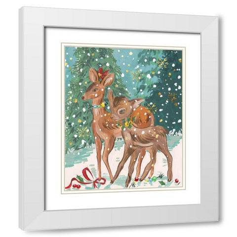 Doe and Fawn I White Modern Wood Framed Art Print with Double Matting by Wang, Melissa