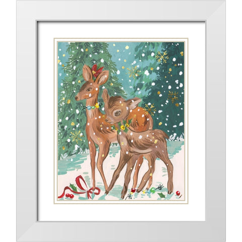 Doe and Fawn I White Modern Wood Framed Art Print with Double Matting by Wang, Melissa