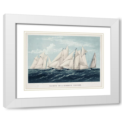 Antique Yachts III White Modern Wood Framed Art Print with Double Matting by Vision Studio