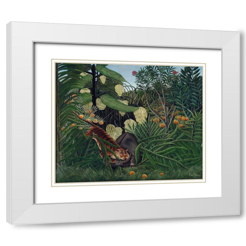 Rousseaus Jungle I White Modern Wood Framed Art Print with Double Matting by Rousseau, Henri