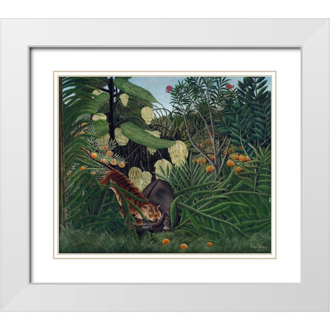 Rousseaus Jungle I White Modern Wood Framed Art Print with Double Matting by Rousseau, Henri