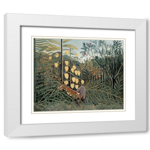 Rousseaus Jungle II White Modern Wood Framed Art Print with Double Matting by Rousseau, Henri