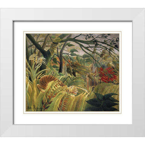 Rousseaus Jungle V White Modern Wood Framed Art Print with Double Matting by Rousseau, Henri