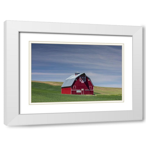 Red Palouse Barn I White Modern Wood Framed Art Print with Double Matting by Drost, David