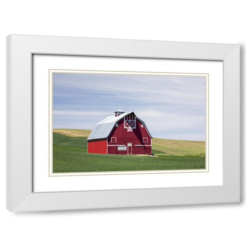 Red Palouse Barn II White Modern Wood Framed Art Print with Double Matting by Drost, David