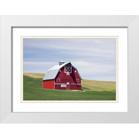 Red Palouse Barn II White Modern Wood Framed Art Print with Double Matting by Drost, David