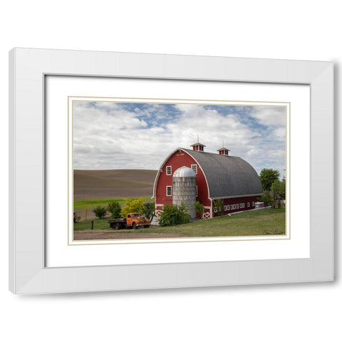 Truck and Palouse Barn White Modern Wood Framed Art Print with Double Matting by Drost, David