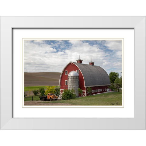 Truck and Palouse Barn White Modern Wood Framed Art Print with Double Matting by Drost, David