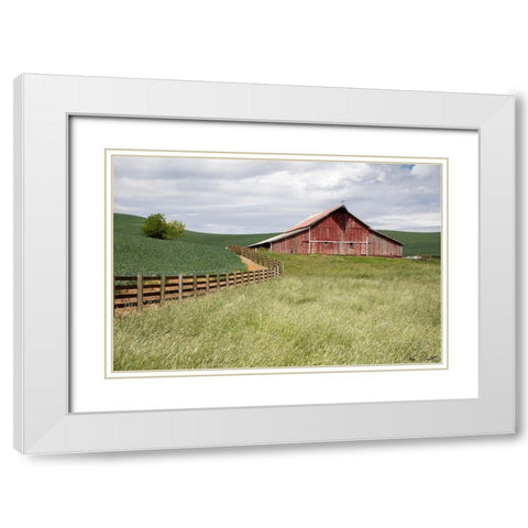 Barn by the Fence White Modern Wood Framed Art Print with Double Matting by Drost, David
