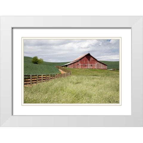 Barn by the Fence White Modern Wood Framed Art Print with Double Matting by Drost, David