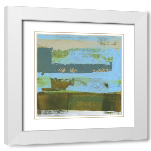 Green Abstract Fields I White Modern Wood Framed Art Print with Double Matting by Gordon, Sharon