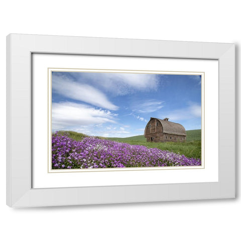 Palouse Barn and Flowers II White Modern Wood Framed Art Print with Double Matting by Drost, David