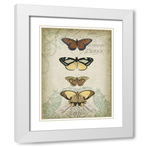 Cartouche and Butterflies I White Modern Wood Framed Art Print with Double Matting by Goldberger, Jennifer