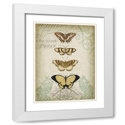 Cartouche and Butterflies II White Modern Wood Framed Art Print with Double Matting by Goldberger, Jennifer