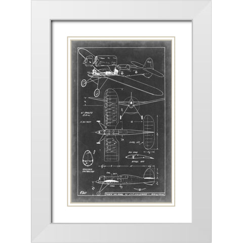Aeronautic Blueprint II White Modern Wood Framed Art Print with Double Matting by Vision Studio