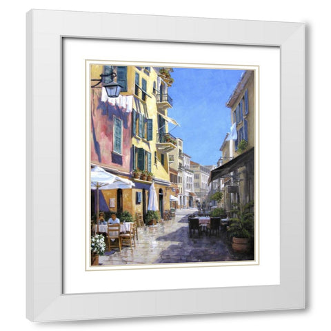 Sunny Street in Portofino White Modern Wood Framed Art Print with Double Matting by Swanson, Michael