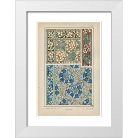 Nouveau Floral Design V White Modern Wood Framed Art Print with Double Matting by Vision Studio