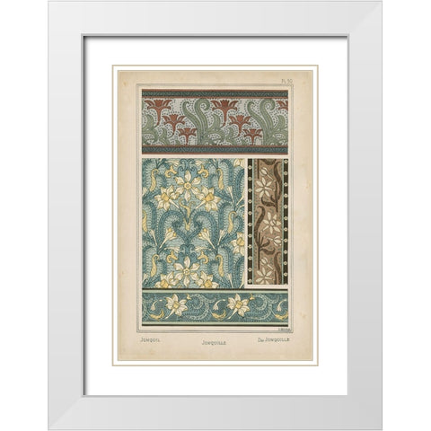 Nouveau Floral Design VI White Modern Wood Framed Art Print with Double Matting by Vision Studio