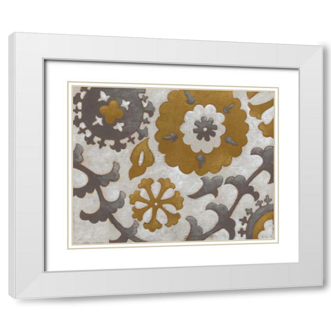 Ochre Suzani I White Modern Wood Framed Art Print with Double Matting by Zarris, Chariklia