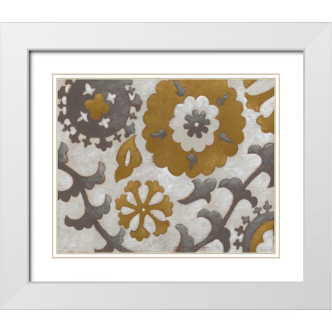 Ochre Suzani I White Modern Wood Framed Art Print with Double Matting by Zarris, Chariklia