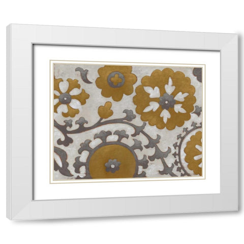 Ochre Suzani II White Modern Wood Framed Art Print with Double Matting by Zarris, Chariklia