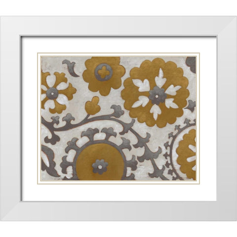 Ochre Suzani II White Modern Wood Framed Art Print with Double Matting by Zarris, Chariklia