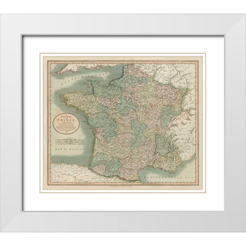 Vintage Map of France White Modern Wood Framed Art Print with Double Matting by Cary, John