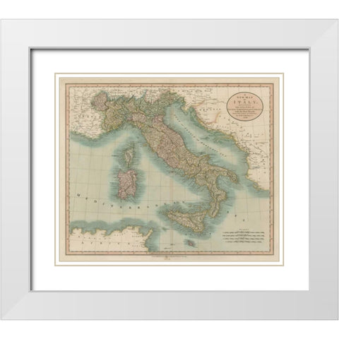 Vintage Map of Italy White Modern Wood Framed Art Print with Double Matting by Cary, John