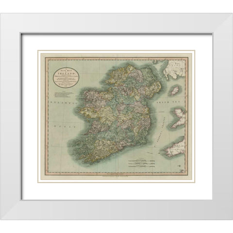 Vintage Map of Ireland White Modern Wood Framed Art Print with Double Matting by Cary, John